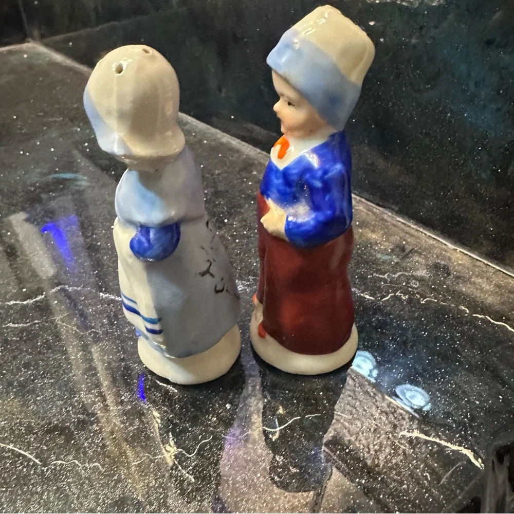 Salt and Pepper Shakers Vintage Japanese Ceramic Dutch Boy and Girl Antique Set